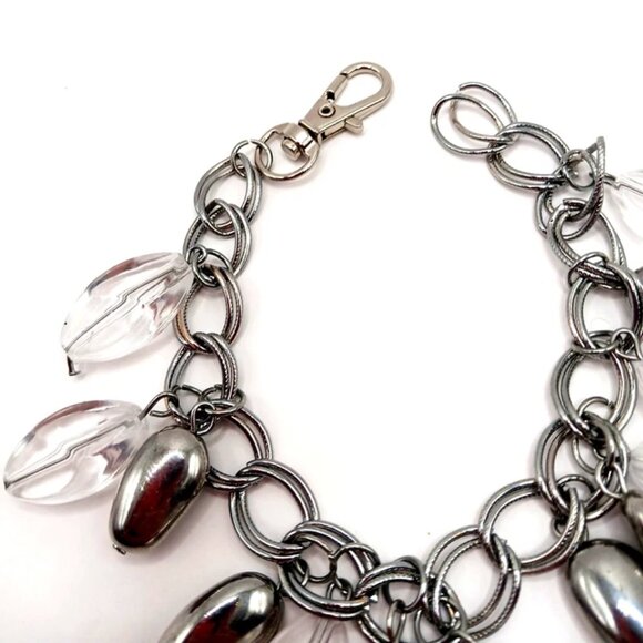 Clear Acrylic + Silver Beaded Chainmail Bracelet Silver Tone 9" - Picture 9 of 9